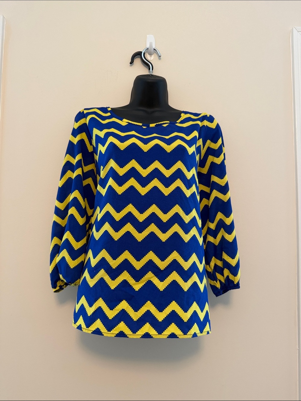 Peach- Love- Cream -Women’s Chevron Knit Top - Blue & Yellow